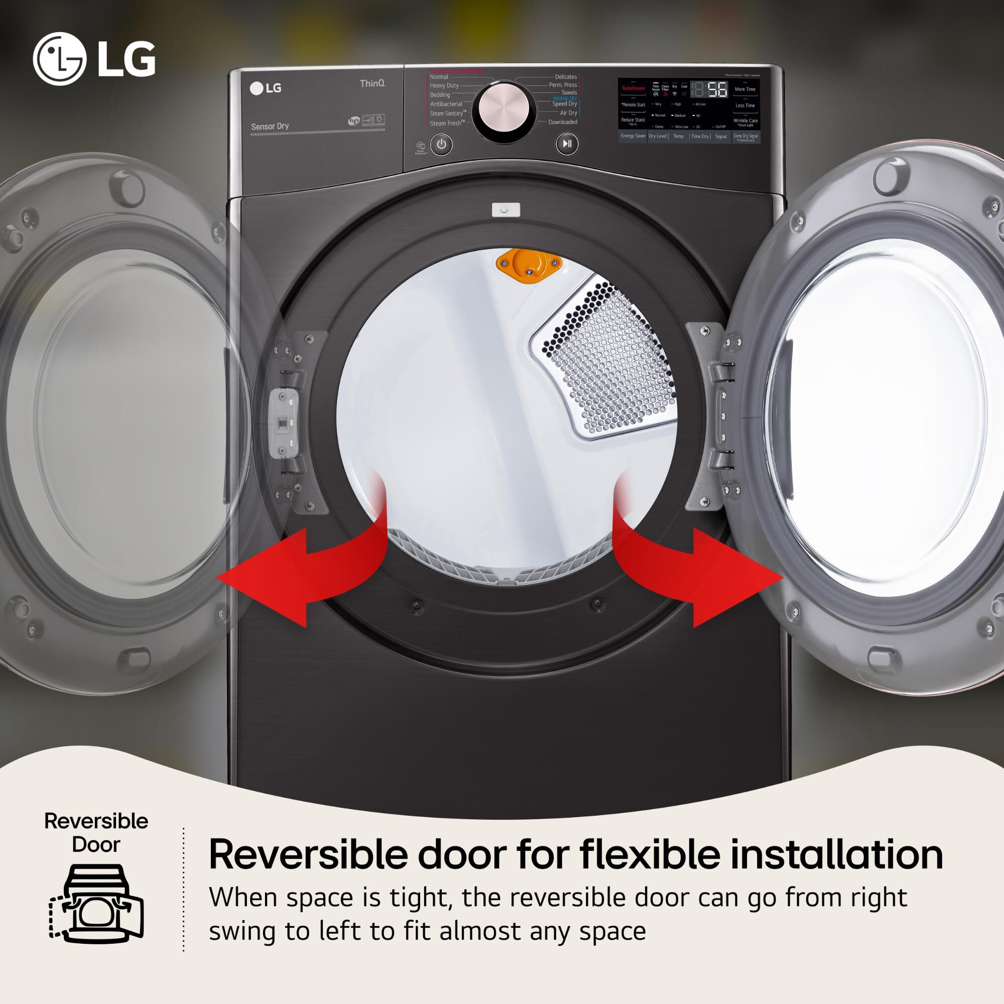 LG 27 in. 7.4 cu. ft. Smart Stackable Round-Door Gas Dryer with