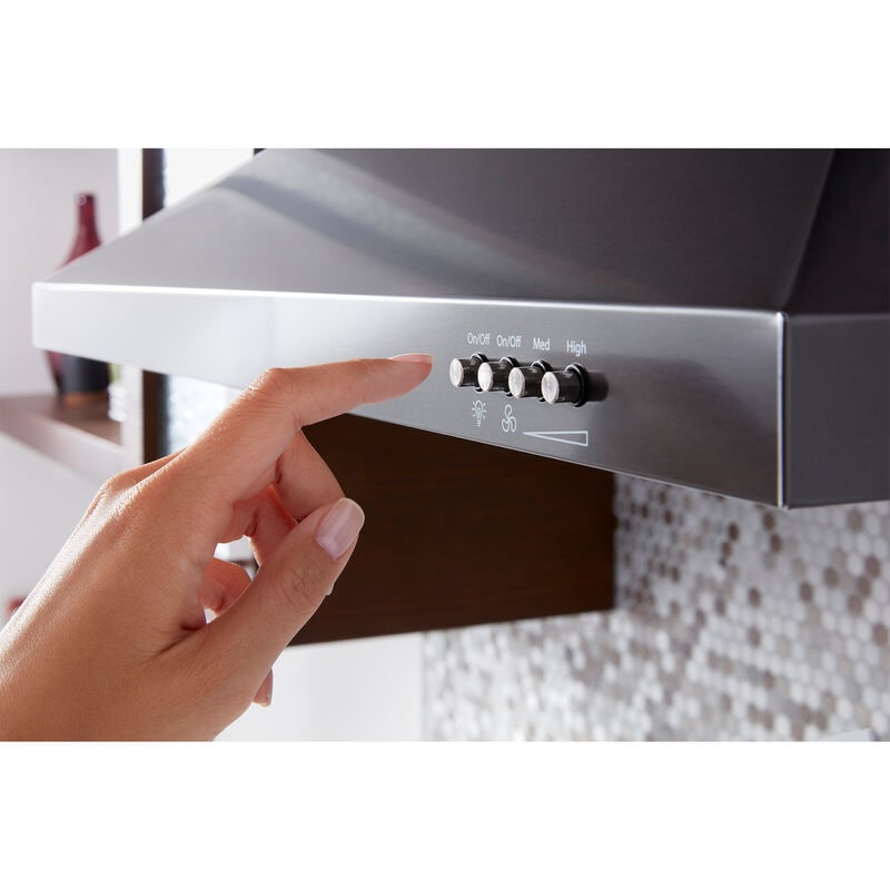 Whirlpool 30 in. Convertible Chimney Style Range Hood with 400 CFM, 3 Fan Speeds & 2 LED Lights - Black Stainless, , hires