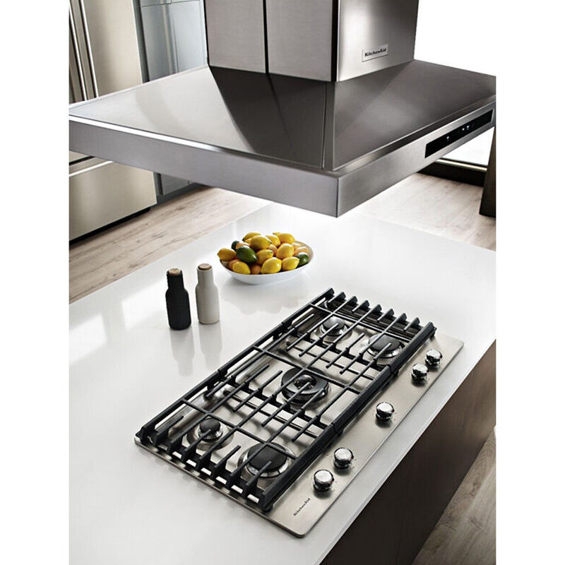 KitchenAid 36 in. 5-Burner Natural Gas Cooktop with Simmer Burner & Power Burner - Stainless Steel, , hires