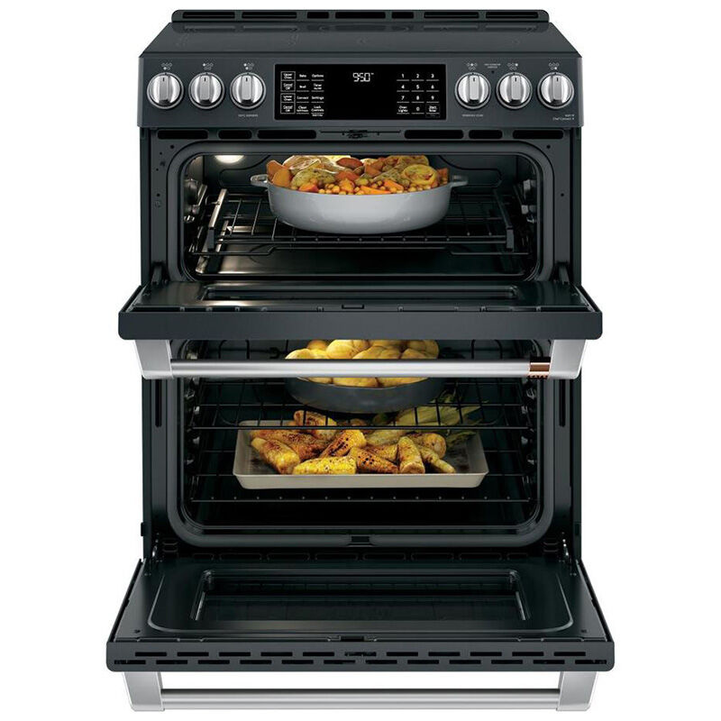 Cafe 30 in. 6.7 cu. ft. Smart Air Fry True European Convection Double Oven Slide-In Electric Range with 5 Induction Burners - Matte Black, Matte Black, hires