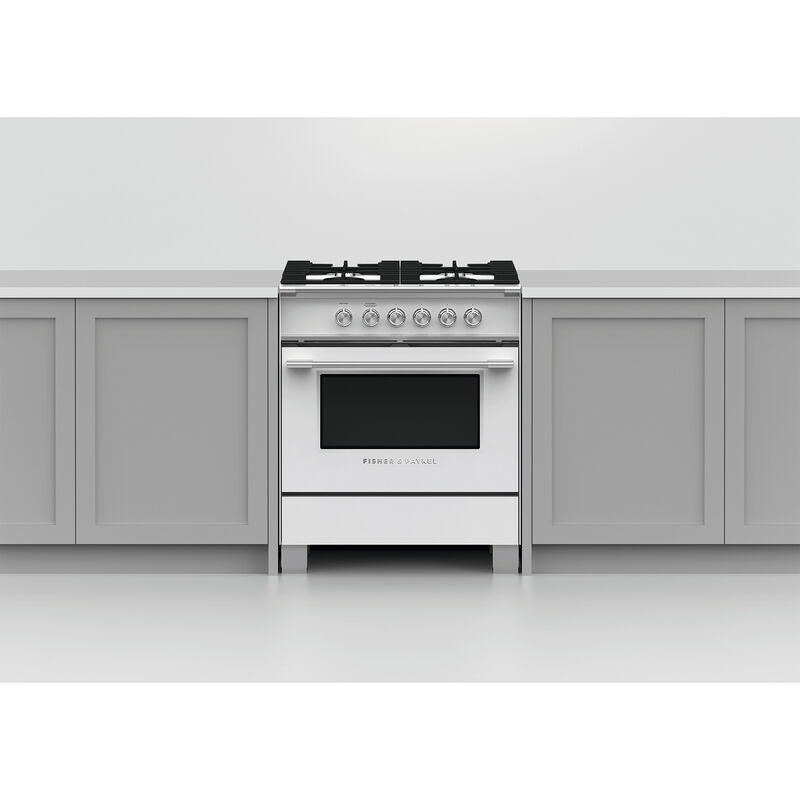 Fisher & Paykel Series 7 30 in. 3.5 cu. ft. Standard Convection Gas Range with 4 Sealed Burners - White, , hires