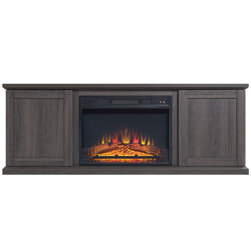 Manhattan Comfort Franklin 60" Fireplace Console - Heavy Brown, , hires