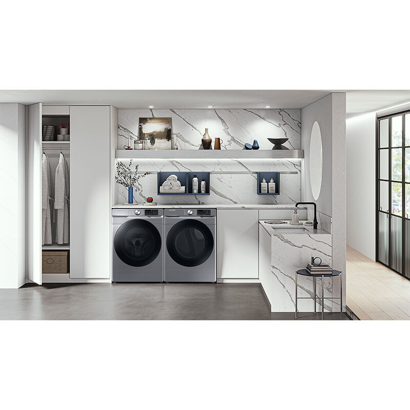 Samsung 27 in. 7.5 cu. ft. Smart Stackable Gas Dryer with Sanitize+, Steam Cycle & Sensor Dry - Platinum, Platinum, hires