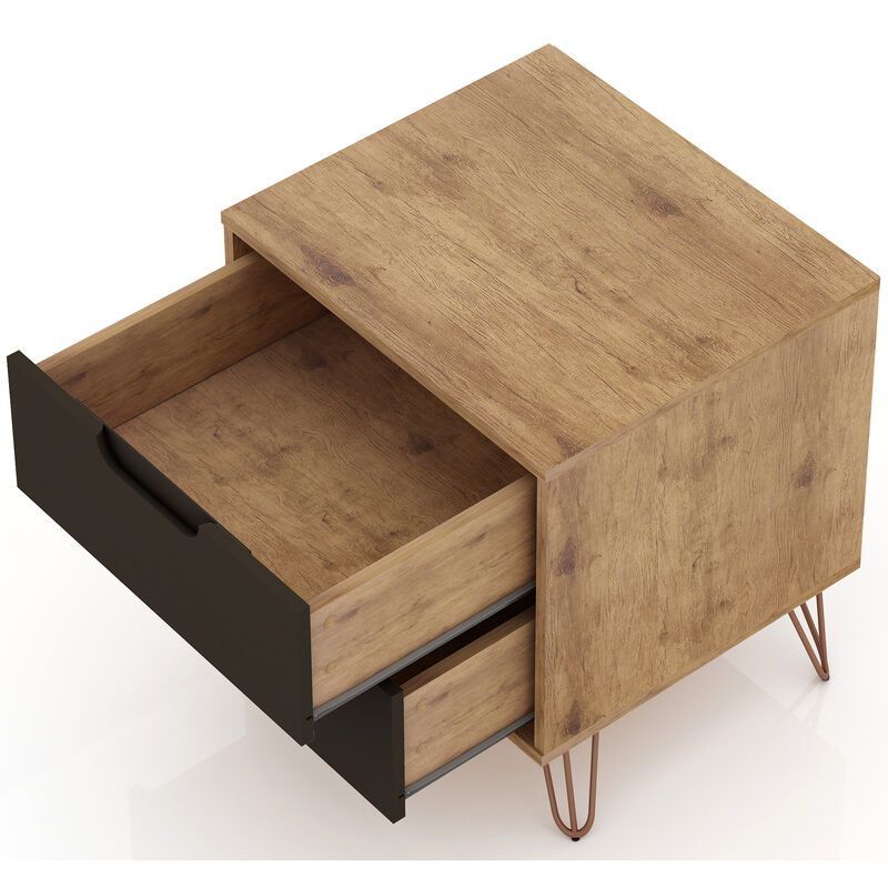 Manhattan Comfort Rockefeller Mid-Century Modern 2-Drawer Nightstand - Textured Gray, Gray, hires