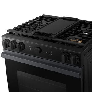 Samsung Bespoke 30 in. 6 cu. ft. Smart Air Fry True European Convection Slide-In Gas Range with 5 Sealed Burners & Griddle - Matte Black Steel, Matte Black Steel, hires