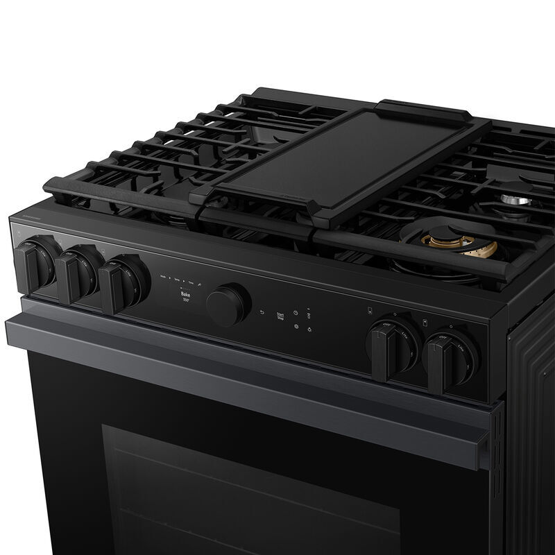 Samsung Bespoke 30 in. 6 cu. ft. Smart Air Fry True European Convection Slide-In Gas Range with 5 Sealed Burners & Griddle - Matte Black Steel, Matte Black Steel, hires