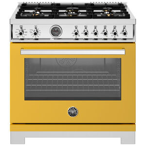 Bertazzoni Professional Series 36 in. 5.7 cu. ft. Air Fry Convection Oven Freestanding Dual Fuel Range with 6 Sealed Burners & Griddle - Yellow, , hires