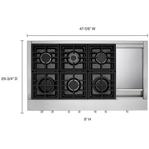 KitchenAid 48 in. 6-Burner Natural Gas Rangetop with Griddle & Simmer - Stainless Steel, , hires