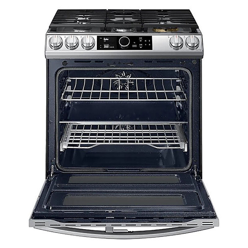 Samsung 30 in. 6.3 cu. ft. Smart Air Fry Convection Double Oven Slide-In Dual Fuel Range with 5 Sealed Burners & Griddle - Stainless Steel, Stainless Steel, hires