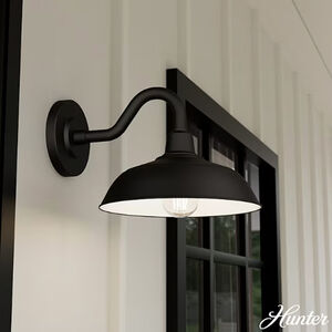 Hunter Mill Valley Rustic Modern Metal Dome Outdoor Small Wall Light - Matte Black, , hires