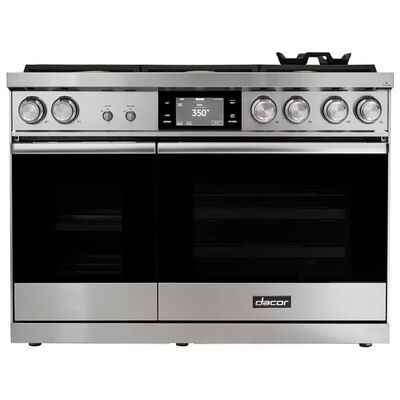 Dacor Contemporary 48 in. 6.6 cu. ft. Smart Dual Convection Steam Double Oven Dual Fuel Range with 6 Sealed Burners - Silver Stainless | DOP48C86DLS