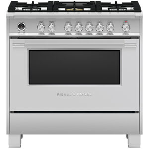 Fisher & Paykel Series 9 Classic 36 in. 4.9 cu. ft. Convection Oven Freestanding Dual Fuel Range with 5 Sealed Burners - Stainless Steel, , hires
