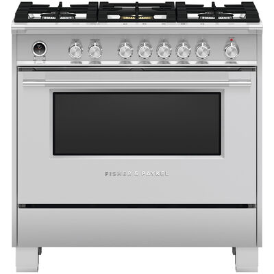Fisher & Paykel Series 9 Classic 36 in. 4.9 cu. ft. Convection Oven Freestanding Dual Fuel Range with 5 Sealed Burners - Stainless Steel | OR36SCG6X1