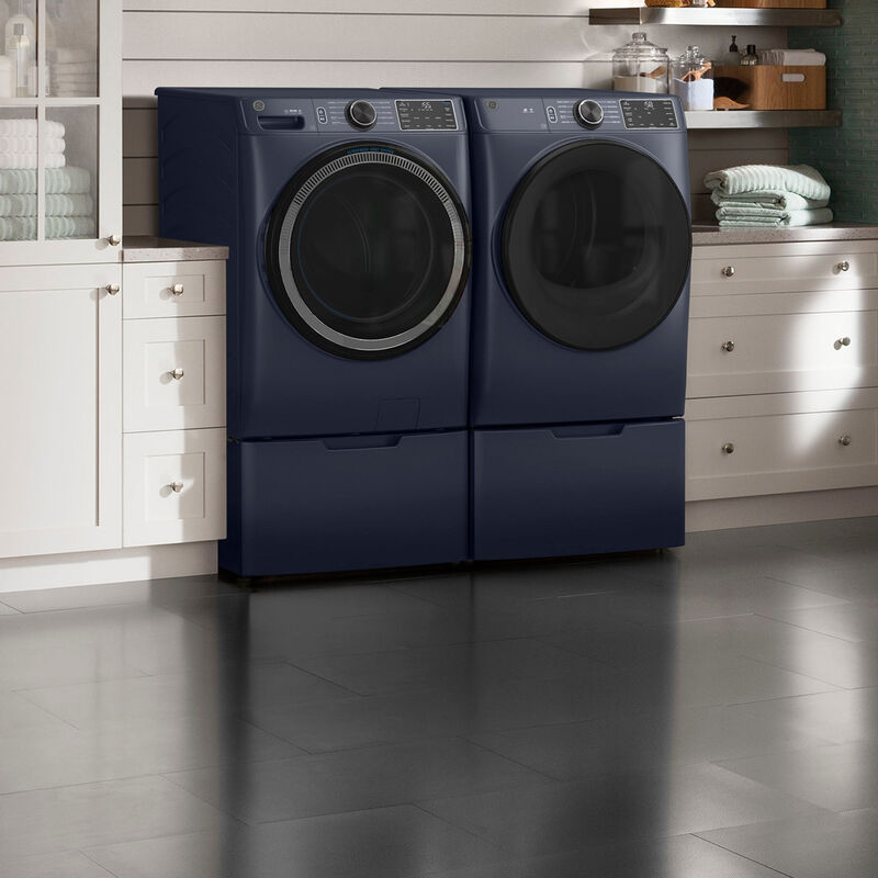 GE 28 in. 4.8 cu. ft. Smart Stackable Front Load Washer with UltraFresh Vent System with OdorBlock, Microban Antimicrobial Technology & Sanitize with Oxi - Sapphire Blue, Sapphire Blue, hires