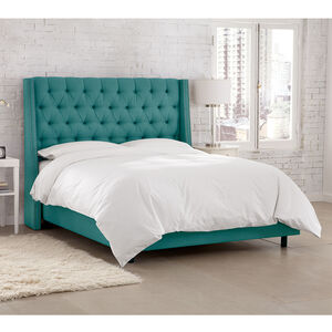 Skyline King Nail Button Tufted Wingback Bed in Linen - Laguna, Blue, hires