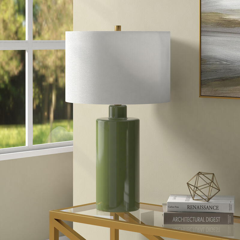 Hudson & Canal Selina 25" Tall Ceramic Table Lamp with Fabric Shade - Tarragon Green, , hires