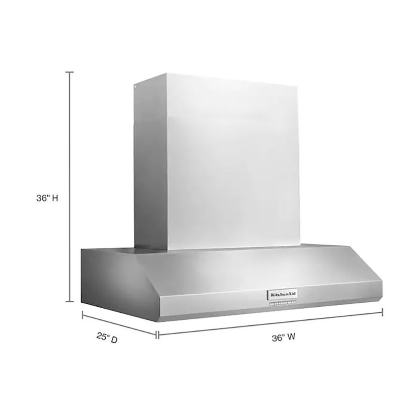 KitchenAid 36 in. Ducted Canopy Pro Style Style Range Hood with 4 Fan Speeds & 2 LED Lights - Stainless Steel, , hires