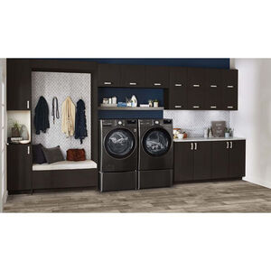 LG 27 in. 7.4 cu. ft. Smart Stackable Round-Door Electric Dryer with Tempered Glass, Built-In Intelligence, Sensor Dry, Turbo Steam, Sanitize & Steam Cycle - Black Steel, Black Steel, hires