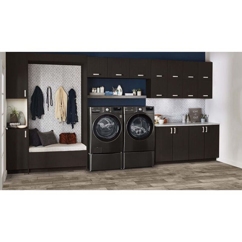 LG 27 in. 7.4 cu. ft. Smart Stackable Round-Door Electric Dryer with Tempered Glass, Built-In Intelligence, Sensor Dry, Turbo Steam, Sanitize & Steam Cycle - Black Steel, Black Steel, hires