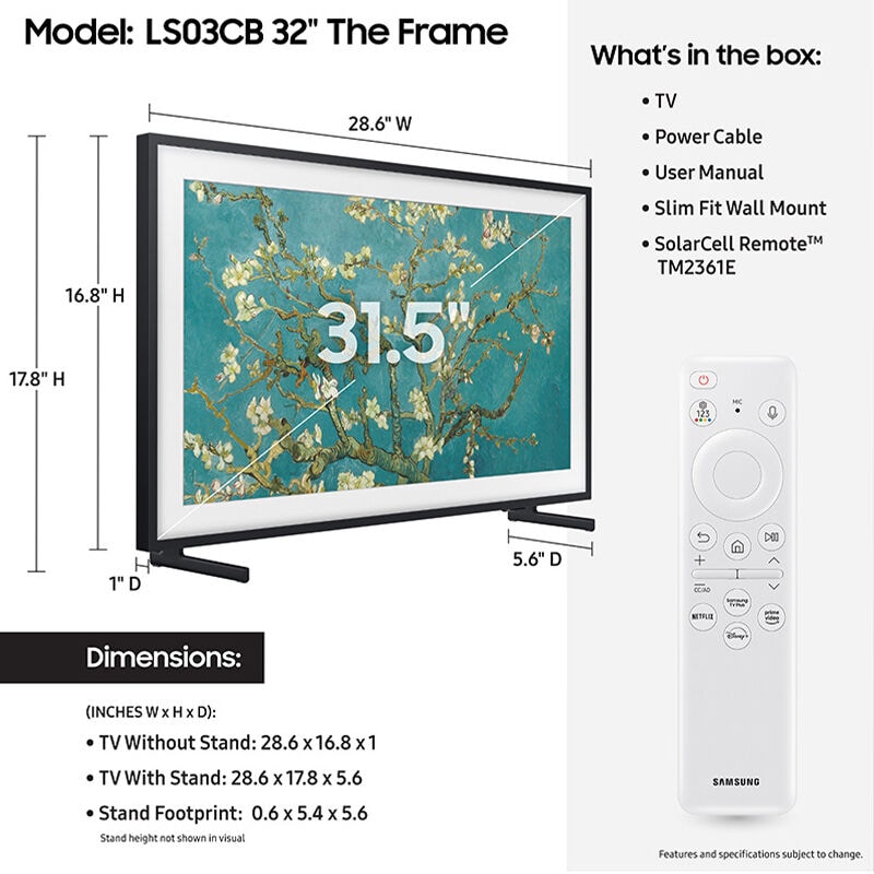 Samsung - 32" Class The Frame Series QLED Full HD Smart Tizen TV, , hires