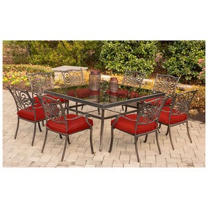 Hanover Traditions 9-Piece Dining Set in Red with 60 In. Square Glass-Top Dining Table, , hires