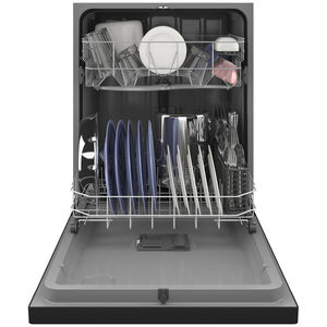 GE 24 in. Front Control Flush-Mount Dishwasher with 55 dBa Sound Level, Dry Boost & Pocket Handle - Black, Black, hires