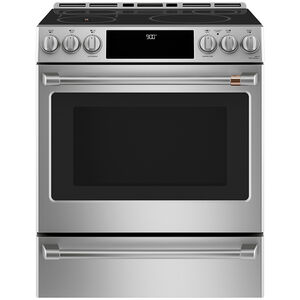 Cafe 30 in. 5.7 cu. ft. Smart Air Fry Convection Oven Slide-In Electric Range with 5 Induction Zones - Stainless Steel, Stainless Steel, hires