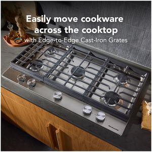 KitchenAid 36 in. 5-Burner Natural Gas Cooktop with Simmer Burner & Power Burner - Stainless Steel, , hires