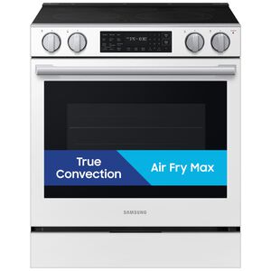 Samsung Bespoke 30 in. 6.3 cu. ft. Smart Air-Fry True European Convection Slide-In Range with Radiant Burners - White Glass, White Glass, hires
