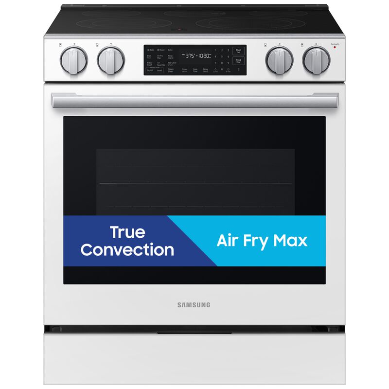 Samsung Bespoke 30 in. 6.3 cu. ft. Smart Air-Fry True European Convection Slide-In Range with Radiant Burners - White Glass, White Glass, hires