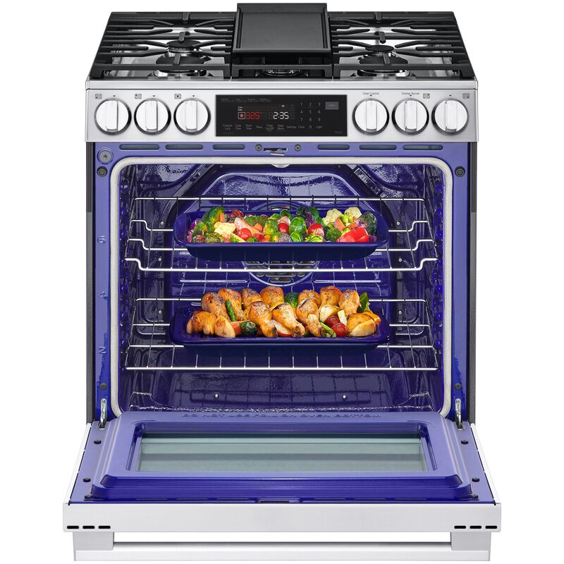 LG 30 in. 6.3 cu. ft. Smart Air Fry True European Convection Slide-In Gas Range with 5 Sealed Burners & Griddle - PrintProof Stainless Steel, , hires