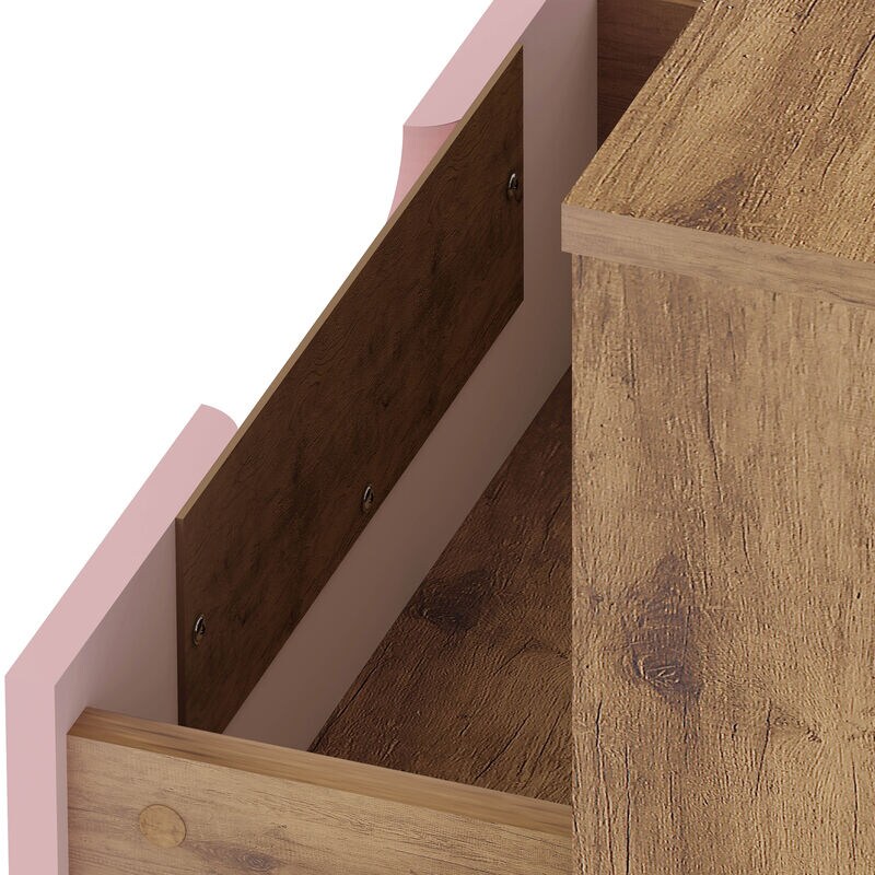 Manhattan Comfort Rockefeller Mid-Century Modern 1-Drawer Nightstand Rose Pink, Pink, hires