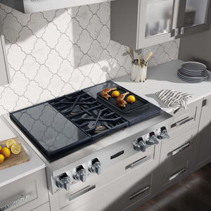 Signature Kitchen Suite 36 in. 4-Burner Smart Dual Fuel Natural Gas Rangetop with Simmer Burner & Power Burner - Stainless Steel, , hires