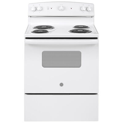 GE 30 in. 5.0 cu. ft. Oven Freestanding Electric Range with 4 Coil Burners - White | JBS160DMWW