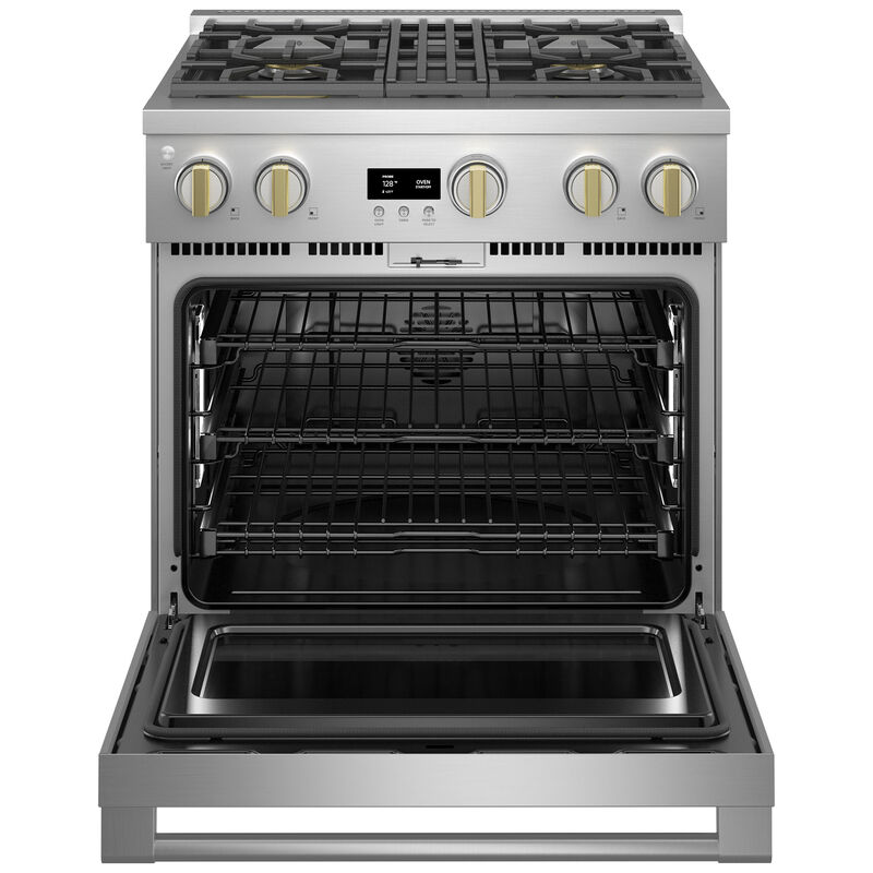 Monogram Statement Series 30 in. 5.3 cu. ft. Smart Air Fry True European Convection Slide-In Dual Fuel Range with 4 Sealed Burners - Stainless Steel, , hires