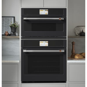 Cafe 30 in. 1.7 cu. ft. Smart Speed/ Steam Electric Single Wall Oven with True European Convection - Matte Black, Matte Black, hires