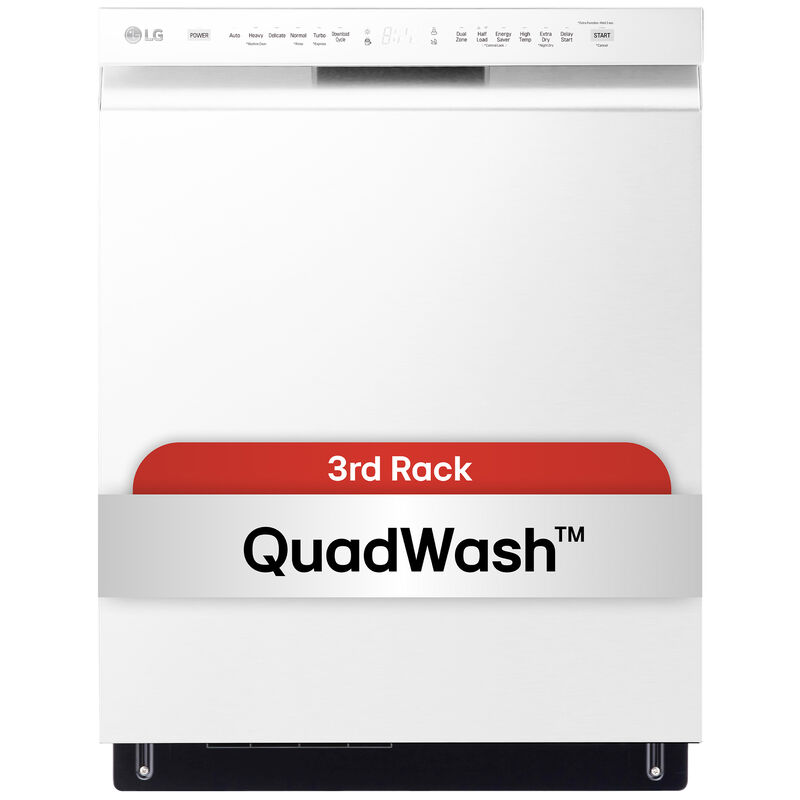 LG 24 in. Front Control Dishwasher with 48 dBa Sound Level, 3rd-Rack, Dynamic Dry & Pocket - White, White, hires