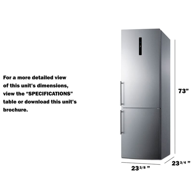 Summit 24 in. 10.6 cu. ft. Counter Depth Bottom Freezer Refrigerator with Ice Maker - Stainless Steel, , hires