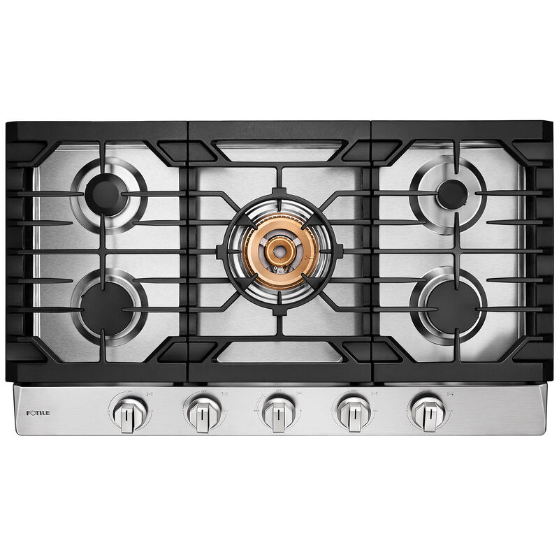 Fotile 36 in. 5-Burner Natural Gas Cooktop with Simmer Burner & Power Burner - Stainless Steel, , hires