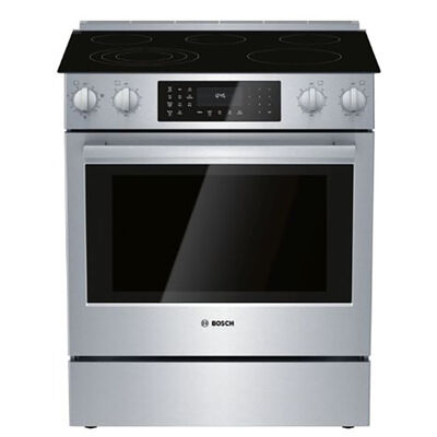 Bosch Benchmark 30 in. 4.6 cu. ft. Convection Oven Slide-In Electric Range with 5 Smoothtop Burners - Stainless Steel | HEIP056U
