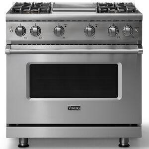 Viking 5 Series 36 in. 5.1 cu. ft. Standard Convection Gas Range with 4 Sealed Burners & Griddle - Stainless Steel, , hires