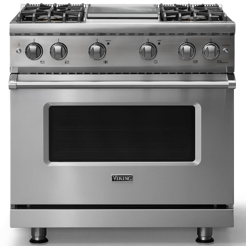 Viking 5 Series 36 in. 5.1 cu. ft. Standard Convection Gas Range with 4 Sealed Burners & Griddle - Stainless Steel, , hires