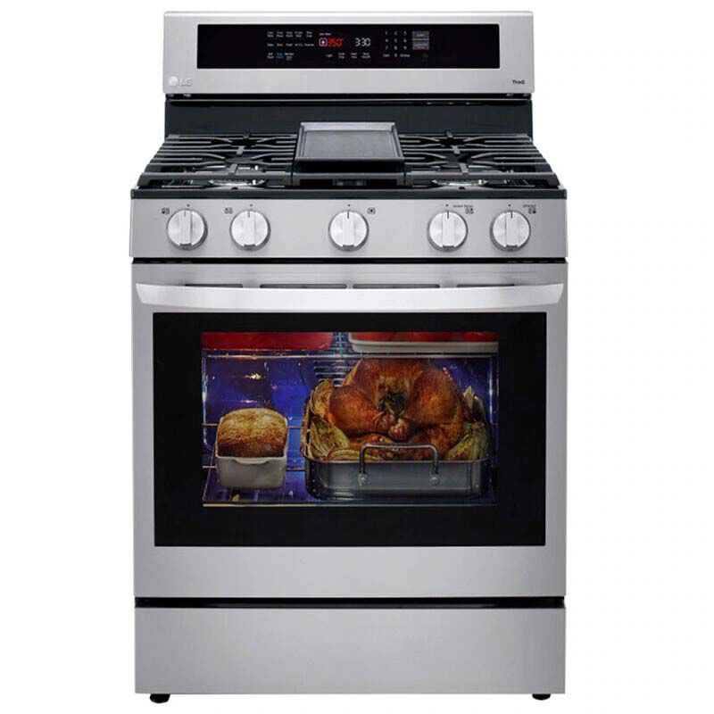LG InstaView 30 in. 5.8 cu. ft. Smart Air Fry True European Convection Gas Range with 5 Sealed Burners & Griddle - Stainless Steel, Stainless Steel, hires