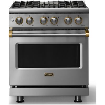 Viking 5 Series 30 in. 4.7 cu. ft. True European Convection Dual Fuel Range with 4 Sealed Burners - Stainless Steel - Liquid Propane Gas, Polished Chrome Trim Option | VDR53044BSSL