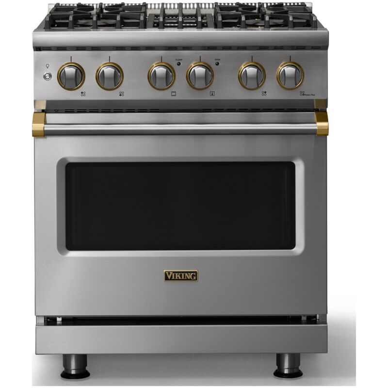 Viking 5 Series 30 in. 4.7 cu. ft. True European Convection Dual Fuel Range with 4 Sealed Burners - Stainless Steel - Liquid Propane Gas, Polished Chrome Trim Option, , hires