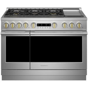 Monogram Statement Series 48 in. 8.2 cu. ft. Smart Air Fry True European Convection Double Oven Dual Fuel Range with 6 Sealed Burners & Griddle - Stainless Steel, , hires