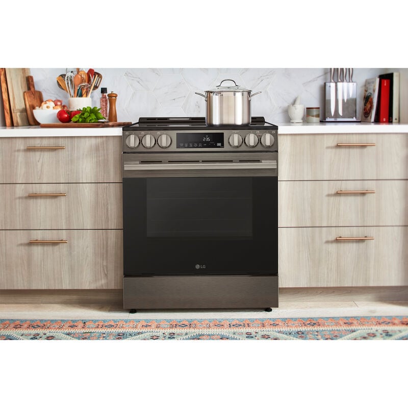 LG 30 in. 6.3 cu. ft. Smart Air-Fry Standard Convection Slide-In Electric Range with Radiant Burners - Black Stainless Steel, , hires