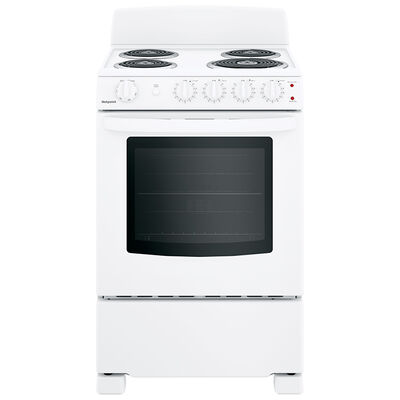 Hotpoint 24" Freestanding Electric Range with 4 Coil Burners, 2.9 Cu. Ft. Single Oven - White | RAS240DMWW