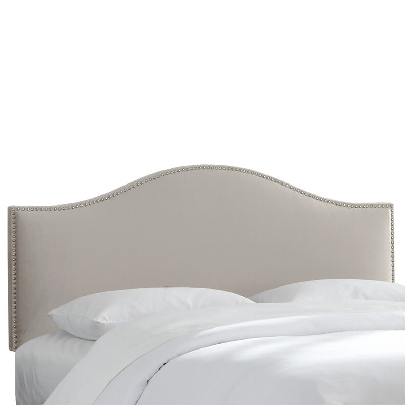 Skyline Furniture Nail Button Micro-Suede Fabric Queen Size Upholstered Headboard - Platinum, Platinum, hires