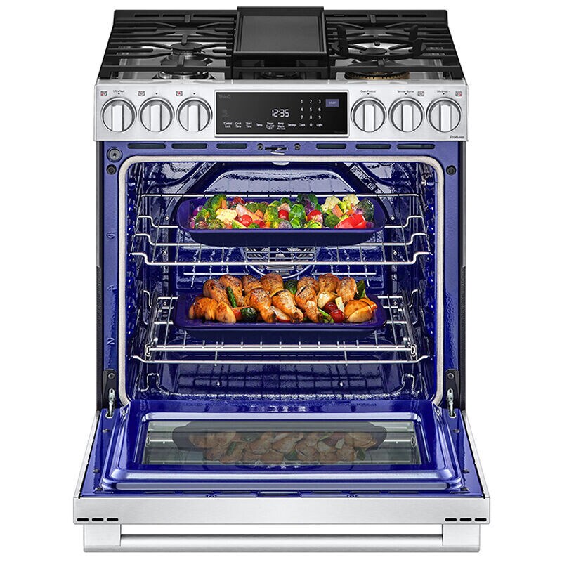 LG InstaView 30 in. 6.3 cu. ft. Smart Air Fry True European Convection Slide-In Gas Range with 5 Sealed Burners & Griddle - Stainless Steel, , hires